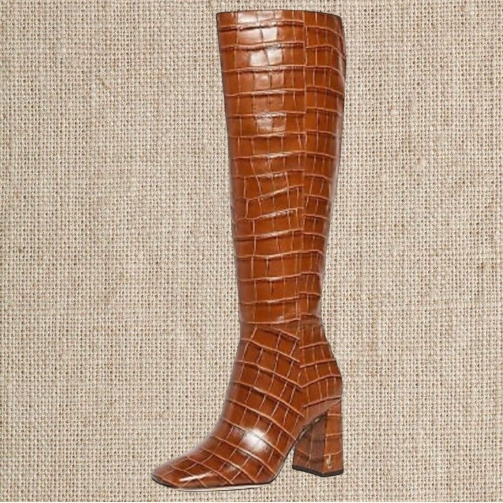 Sam Edelman Tan Croc-Embossed Heeled Boots - Picture 2 of 4